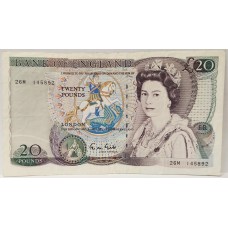 GREAT BRITAIN UK 1988 . TWENTY 20 POUNDS BANKNOTE . ERROR . WET INK TRANSFER